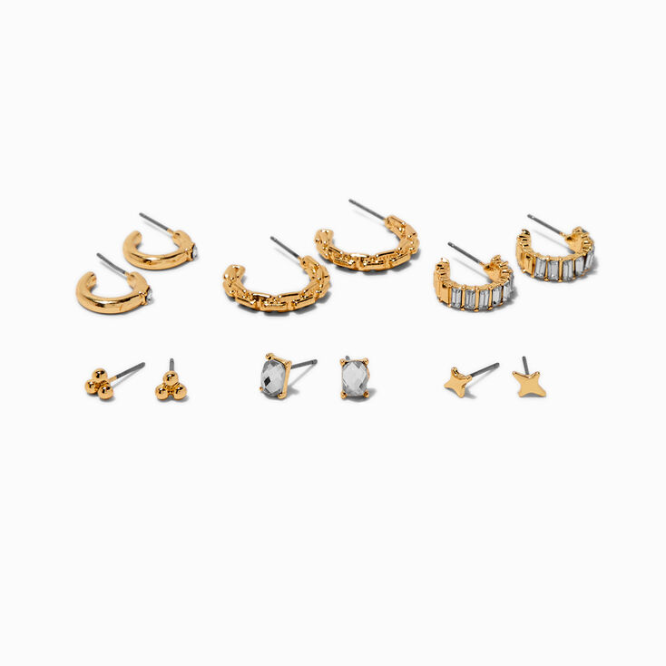 Gold-tone Chain Stud &amp; Hoop Earrings - 6 Pack,