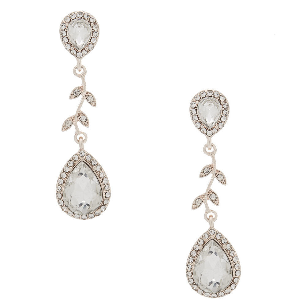 Silver Rhinestone Vine Drop Earrings