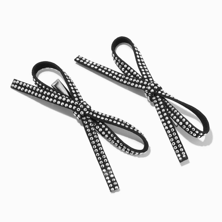 Silver Studded Black Hair Bow Clips - 2 Pack,