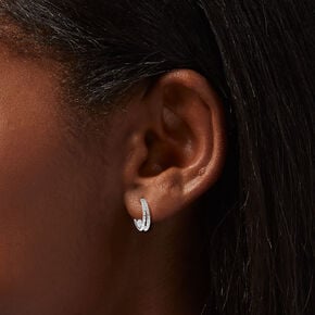 Laboratory Grown Diamond Embellished 10MM Sterling Silver Double Hoop Earrings,