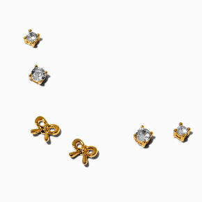 C LUXE by Claire&#39;s 18k Gold Plated Cubic Zirconia Bow Stud Earring Stackables Set - 3 Pack,
