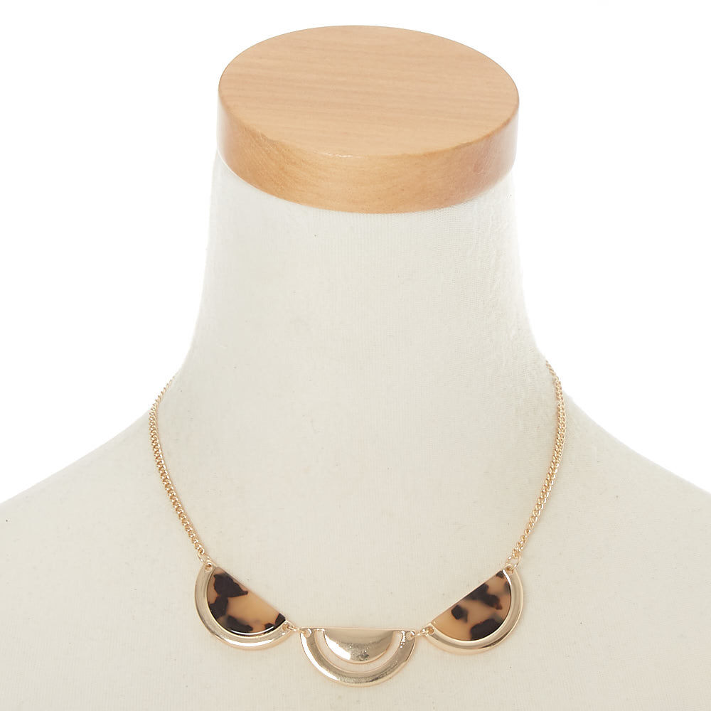 Gold Resin Tortoiseshell Half Moon Statement Necklace,