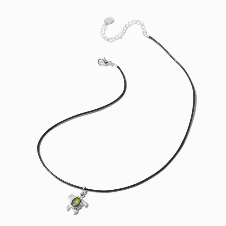 Silver-tone Mood Turtle Cord Pendant Necklace,