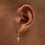 C LUXE by Claire&#39;s Gold-tone Titanium 8mm Cubic Zirconia Cross Hoop Earrings,