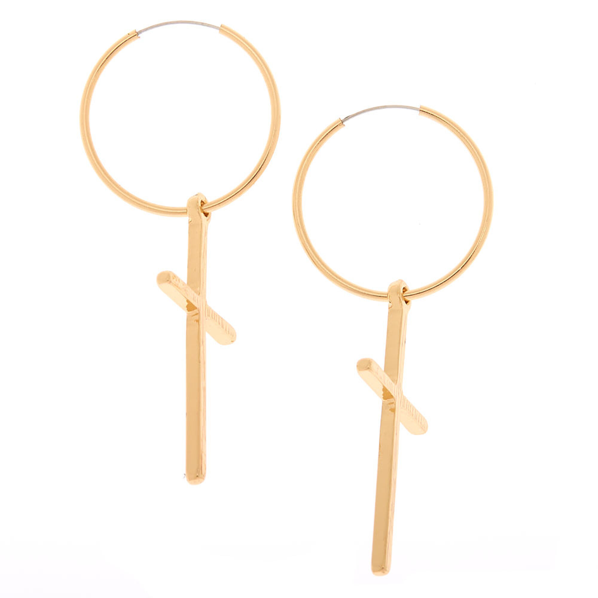 Gold 20MM Cross Hoop Earrings | Claire's US