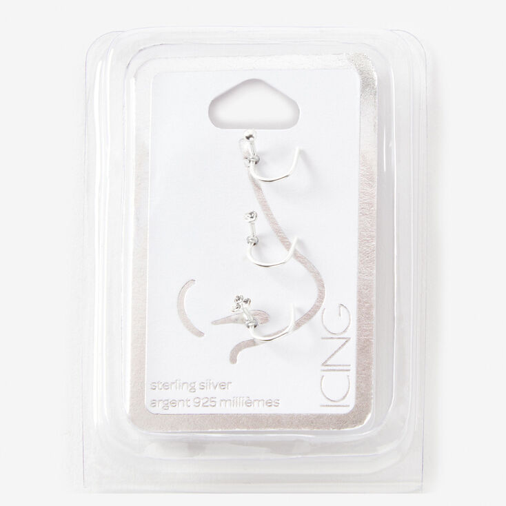 Sterling Silver Crystal Nose Rings - 3 Pack,