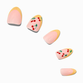 Yellow French Tip Cherry Almond Vegan Faux Nail Set - 24 Pack,