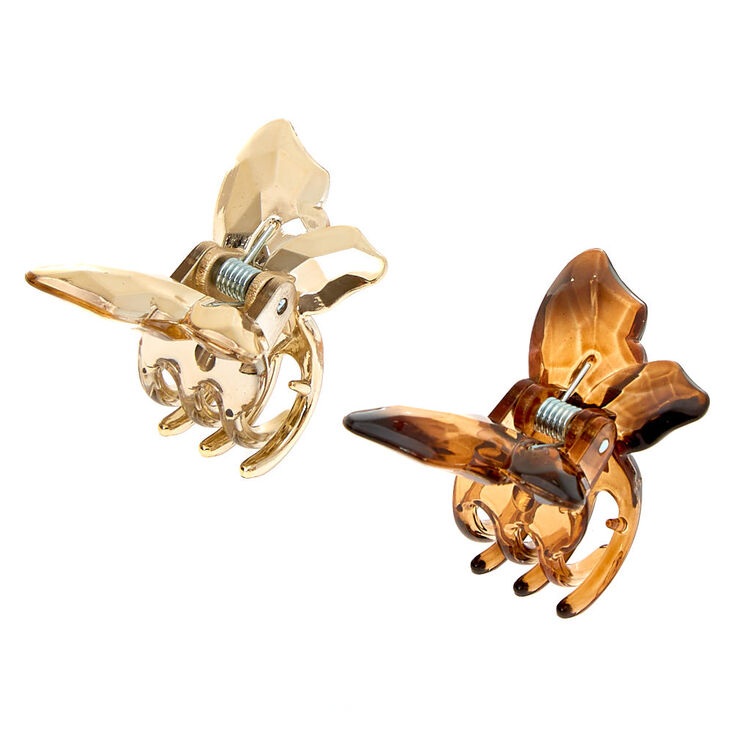 Claire's Lot de 2 mini pinces à cheveux papillon à motif écaille de tortue couleur doré