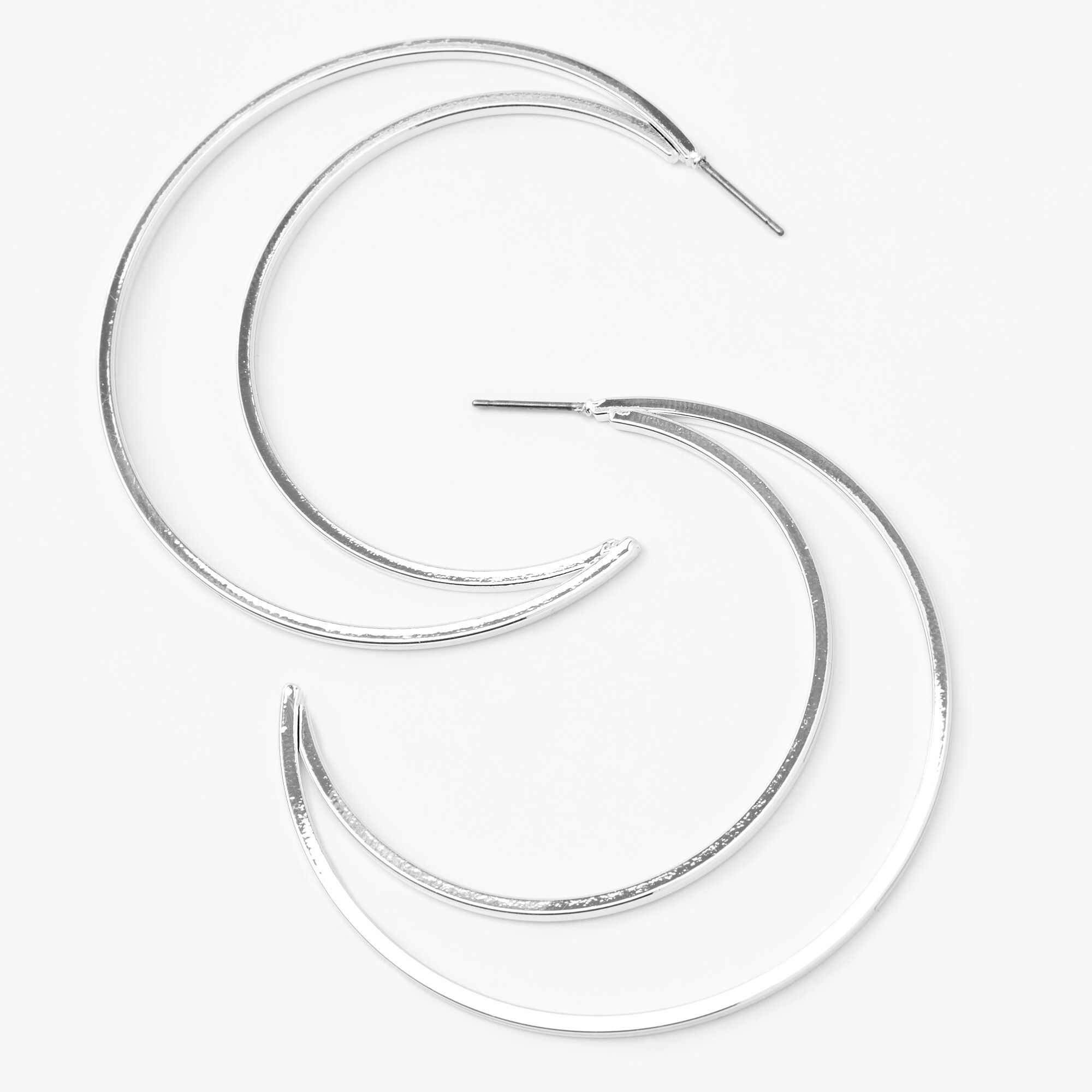 Silver 60MM Open Crescent Moon Hoop Earrings