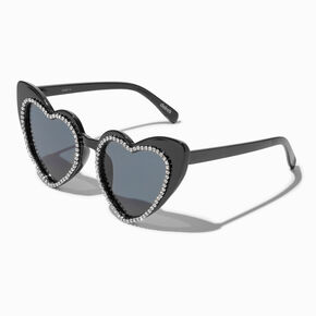 Black Rhinestone Heart Shaped Sunglasses,