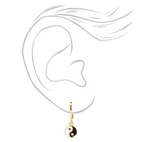 18kt Gold Plated 10MM Yin Yang Huggie Hoop Earrings,