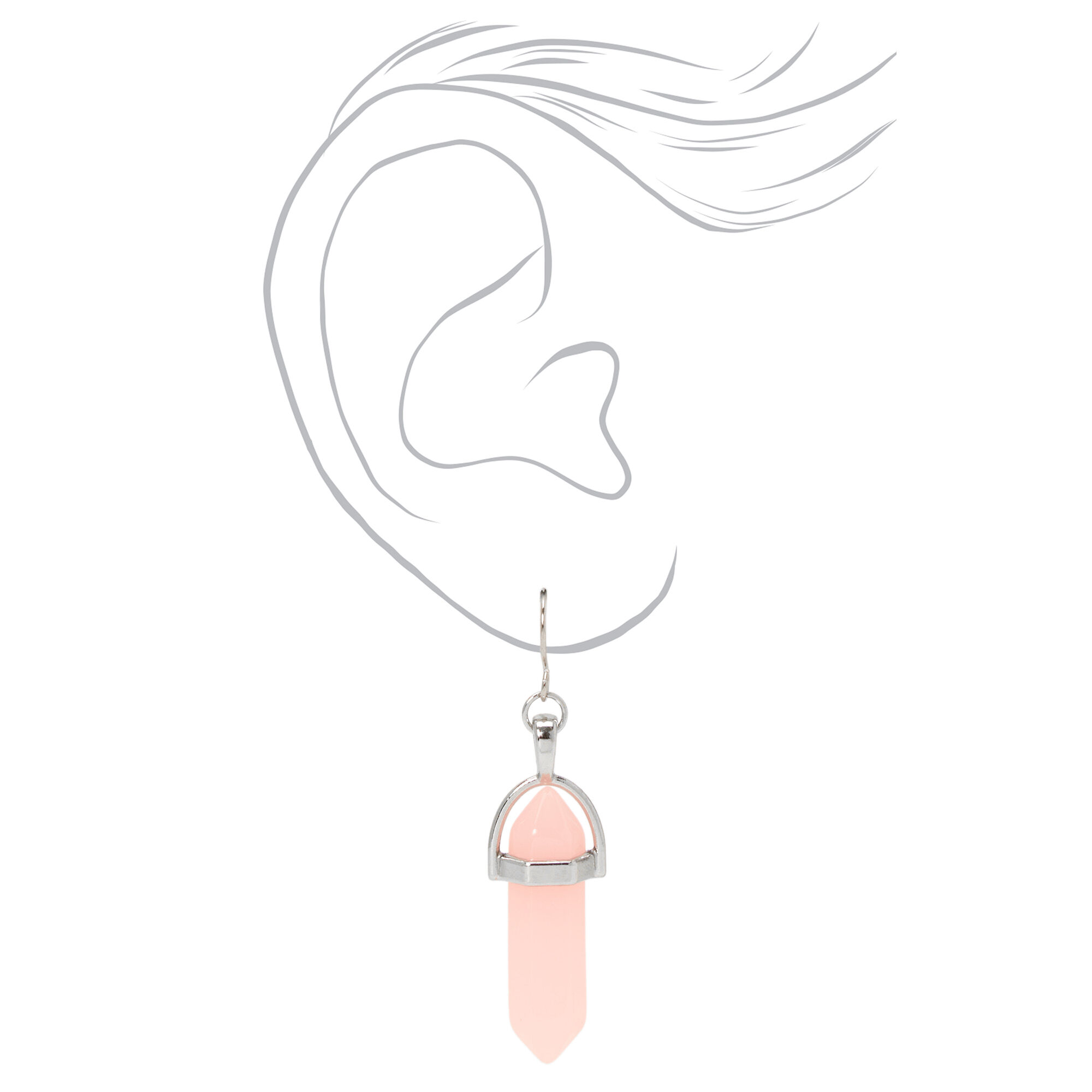 Silver 1'' Glow in the Dark Mystical Gem Drop Earrings - Pink,
