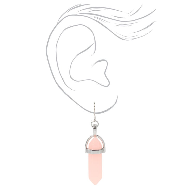 Silver 1&#39;&#39; Glow in the Dark Mystical Gem Drop Earrings - Pink,