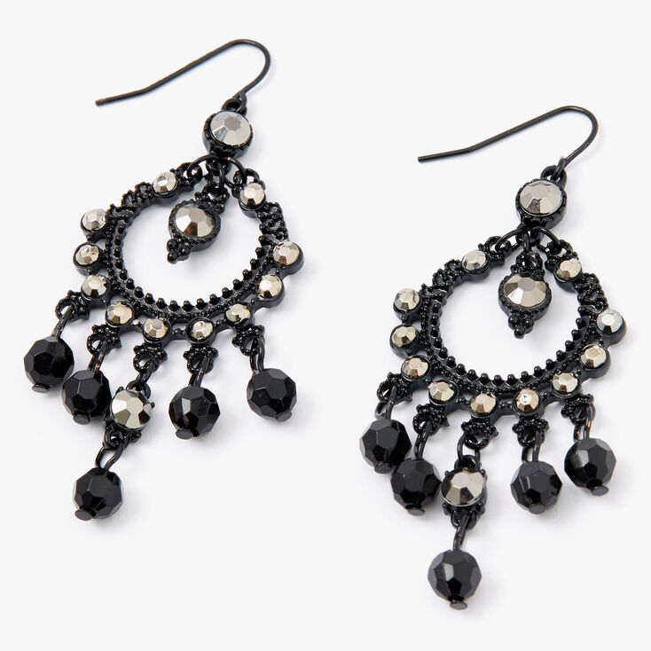 Jet Black 2.5&quot; Vintage Rhinestone Beaded Chandelier Drop Earrings,