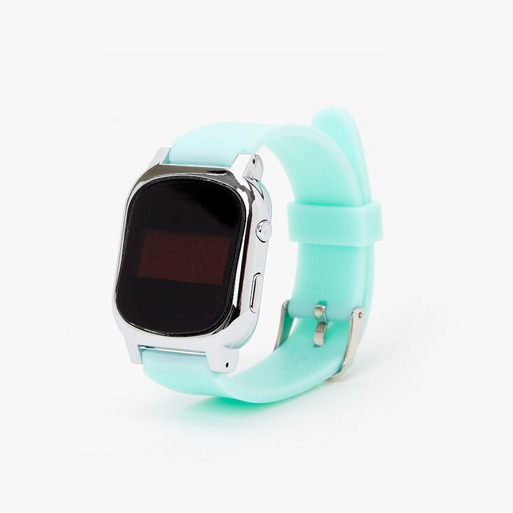 Claire's Montre LED en silicone couleur unie - Vert menthe
