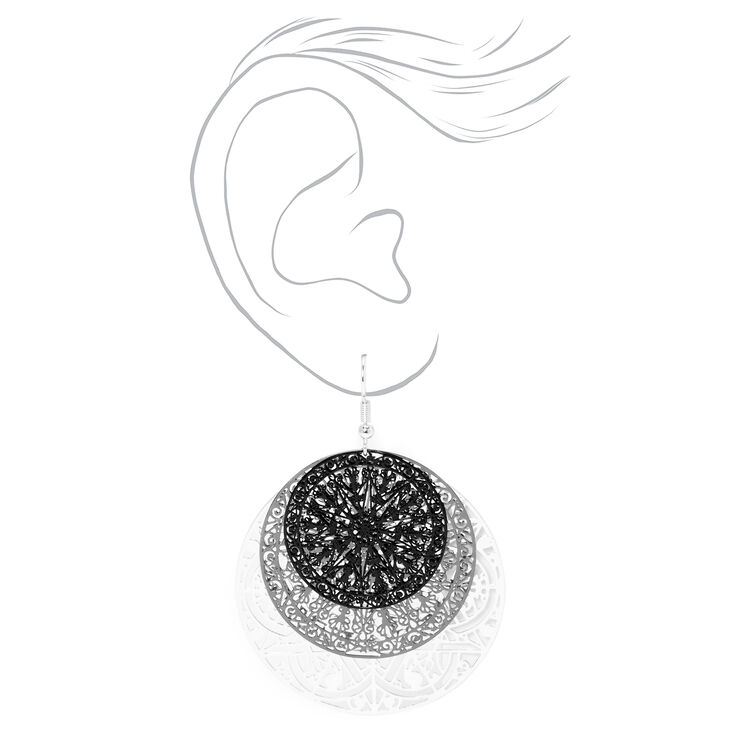 Mixed Metal 2.5&quot; Trio Round Filigree Drop Earrings,