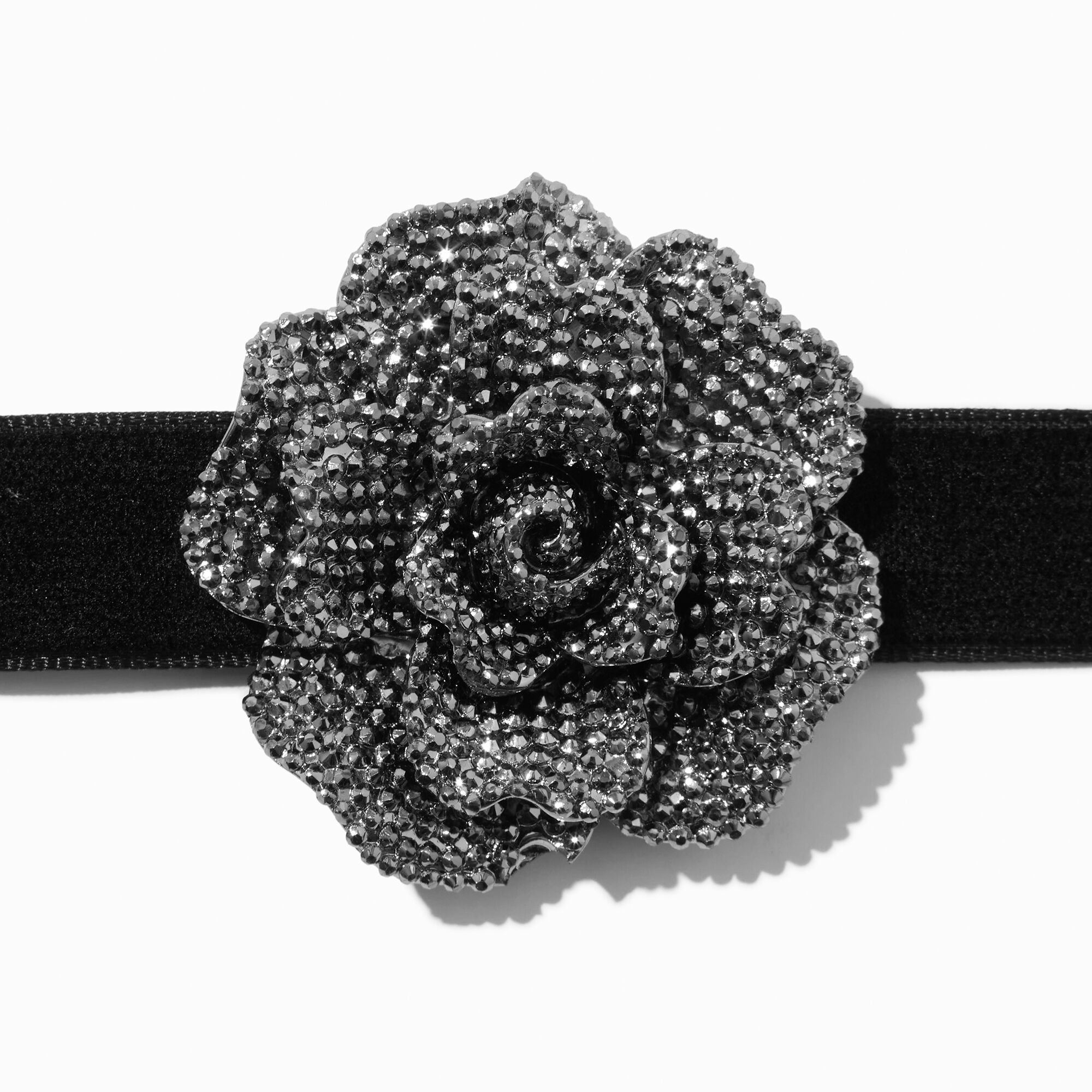 Ras-de-cou en imitation velours noir rose clouté,