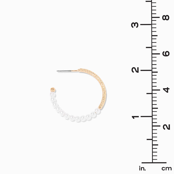 Gold Glitter Pearl 30MM Hoop Earrings,