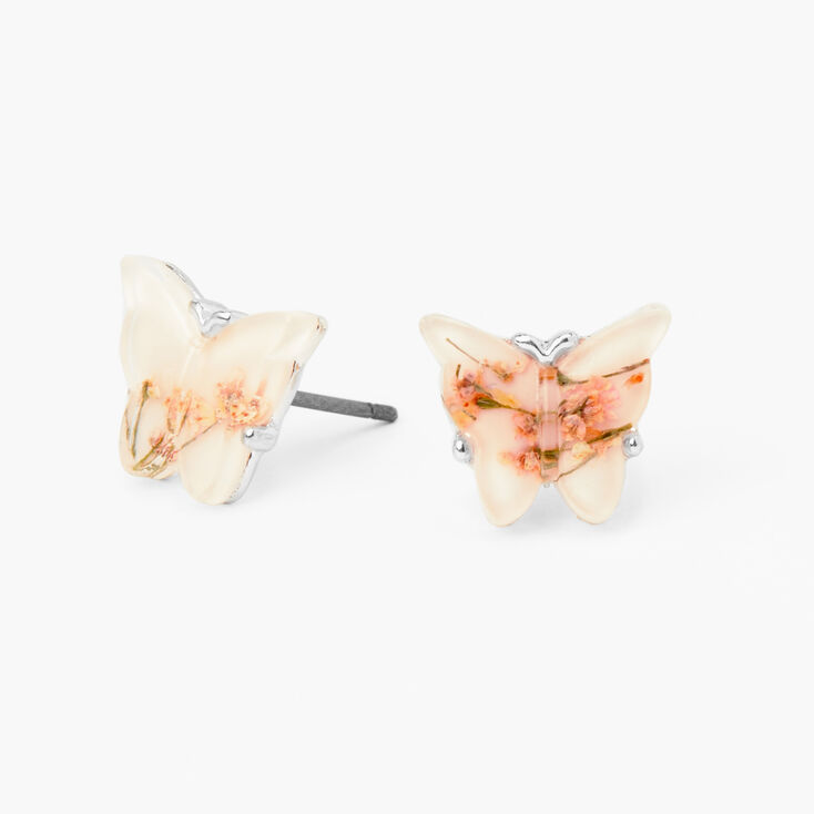 Floral Resin Butterfly Stud Earrings,
