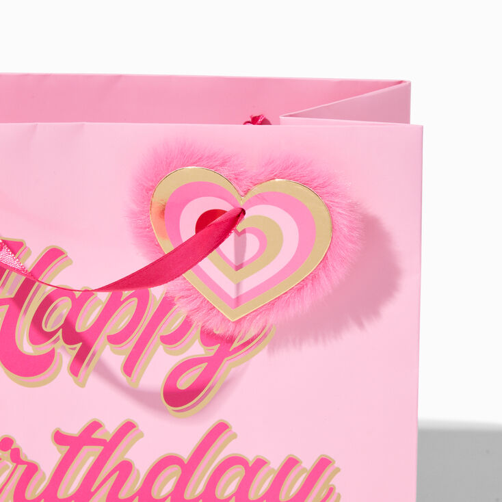 Happy Birthday Pink Heart Medium Gift Bag,