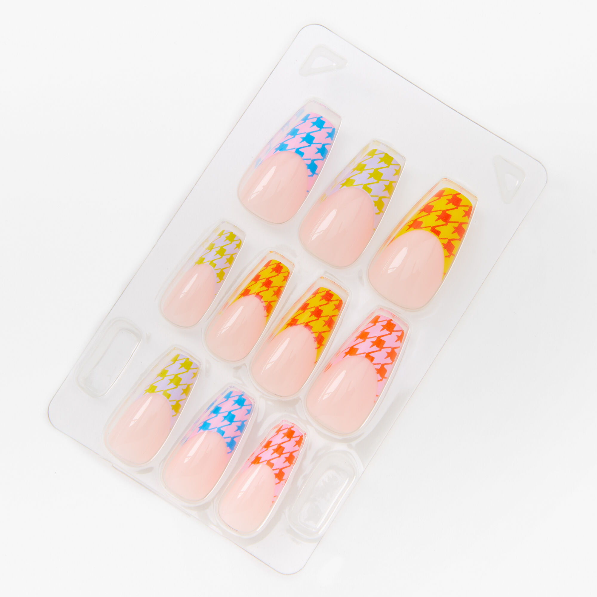 View Claires Houndstooth Squareletto Press On Vegan Faux Nail Set 24 Pack Rainbow information