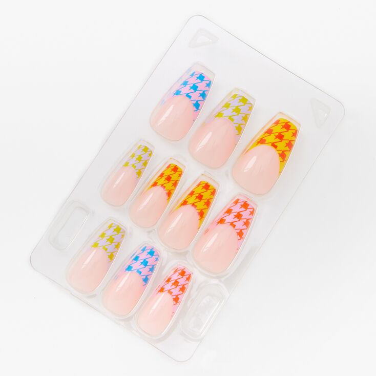 Houndstooth Squareletto Press On Vegan Faux Nail Set - 24 Pack,