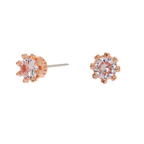 Rose Gold-tone Cubic Zirconia Round Crown Stud Earrings - 3MM,