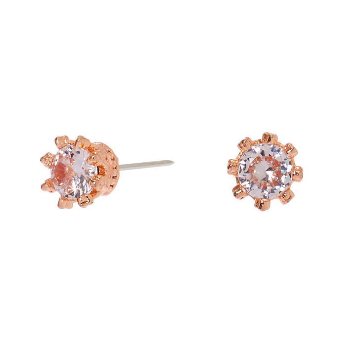 Clous d&rsquo;oreilles couronne ronds avec strass en zircon cubique d&rsquo;imitation couleur dor&eacute; rose - 3&nbsp;mm,