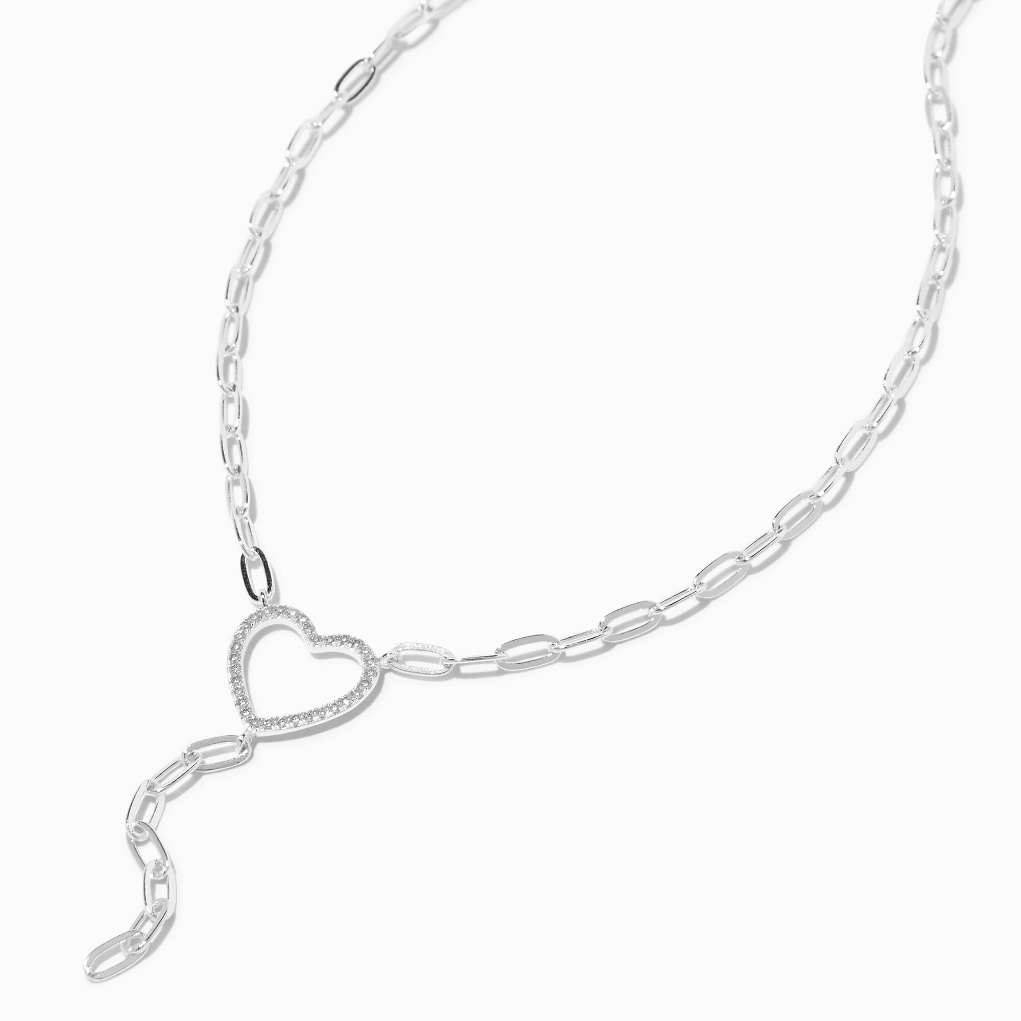 View C Luxe By Claires Plated Cubic Zirconia Heart YNeck Necklace Silver information