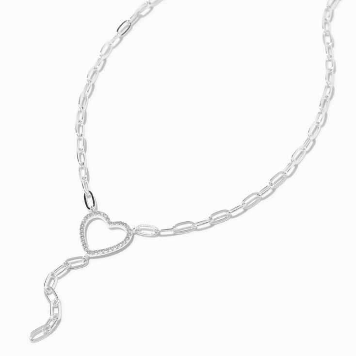 C LUXE by Claire's Sterling Silver Plated Cubic Zirconia Heart Y-Neck ...