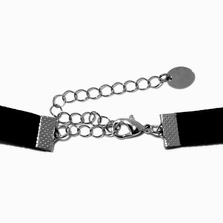 Puffy Silver-tone Heart Black Velvet Choker Necklace,