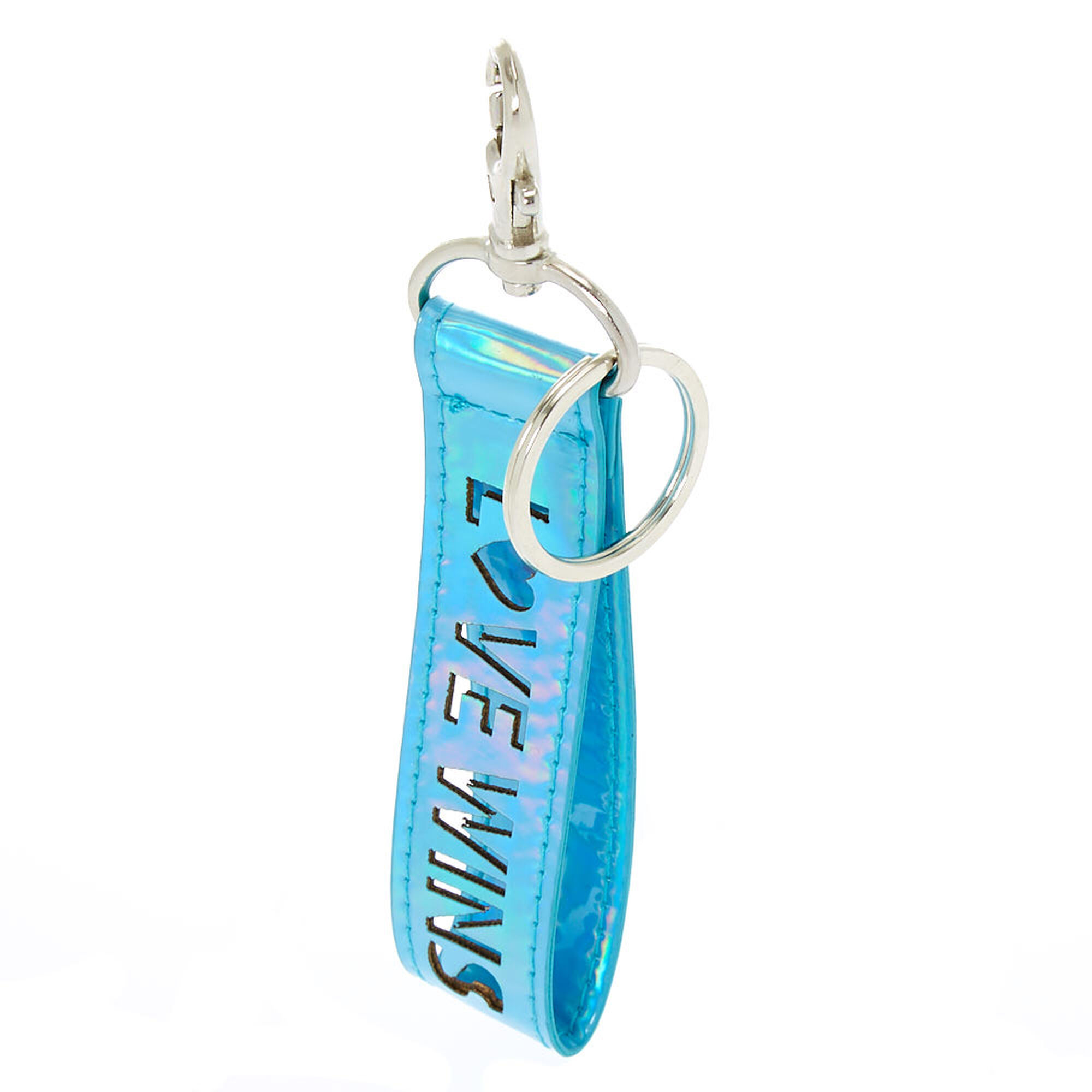 Love Wins Holographic Wrist Strap Key Holder - Blue | Claire's US