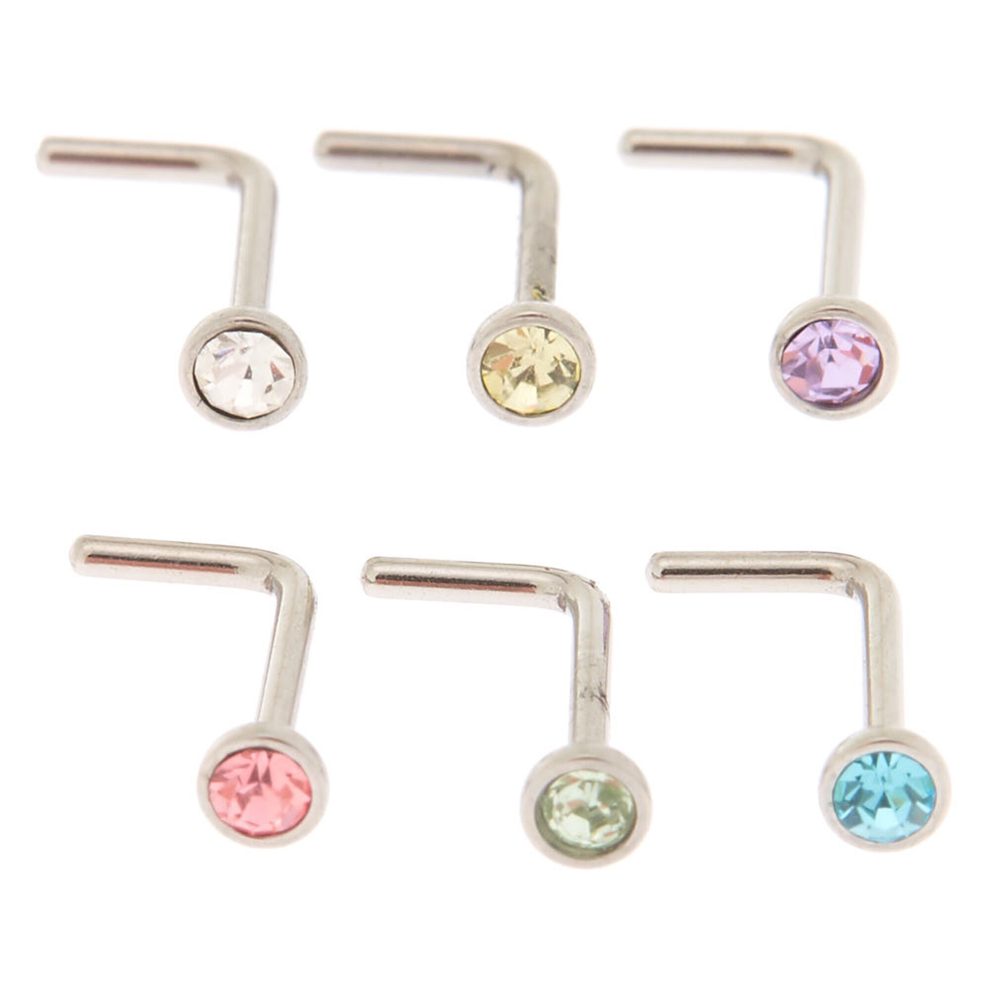 Silver 20G Pastel Stone Nose Studs 6 Pack Claire s US
