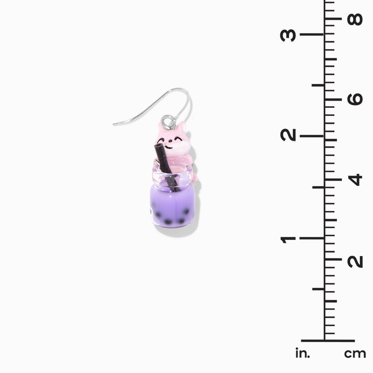 Pink Corgi Purple Bubble Tea 1&quot; Drop Earrings,