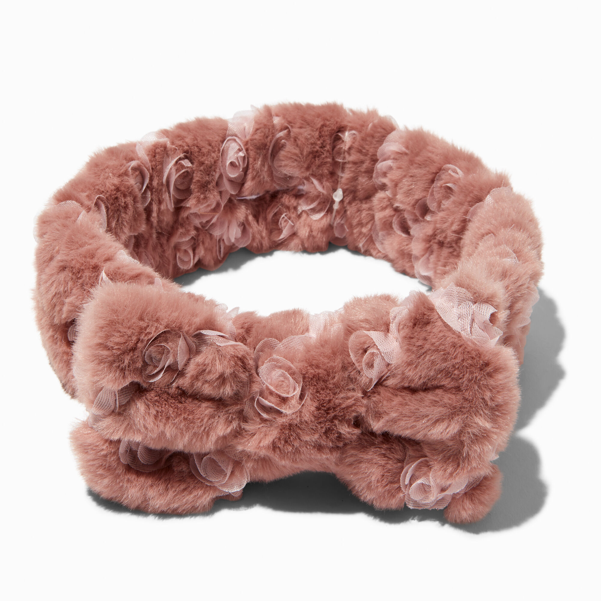 Bandeau à nœud pour maquillage en fausse fourrure rose poudré,