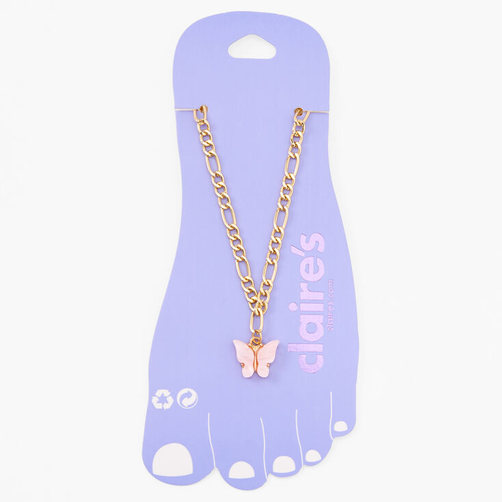Pink Butterfly Gold-tone Chain Anklet,