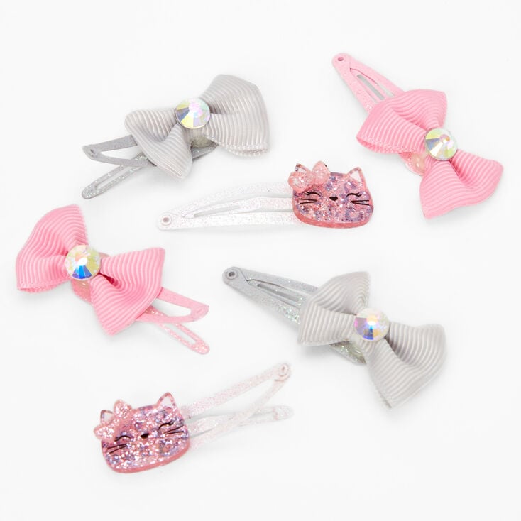 Claire&#39;s Club Kitty Cat Bow Snap Hair Clips - 6 Pack,
