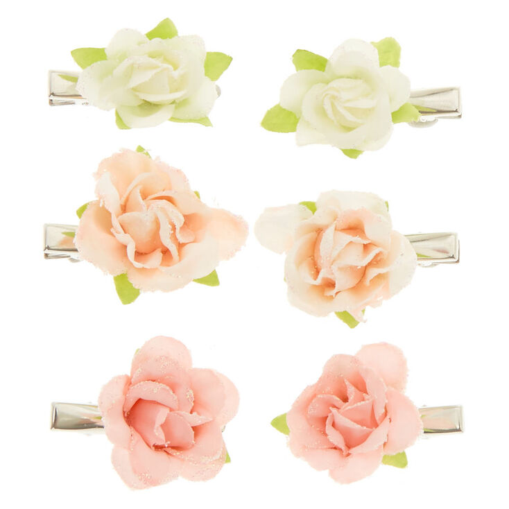 Claire's Rose Flower Hair Pins - 6 Pack | Ivory