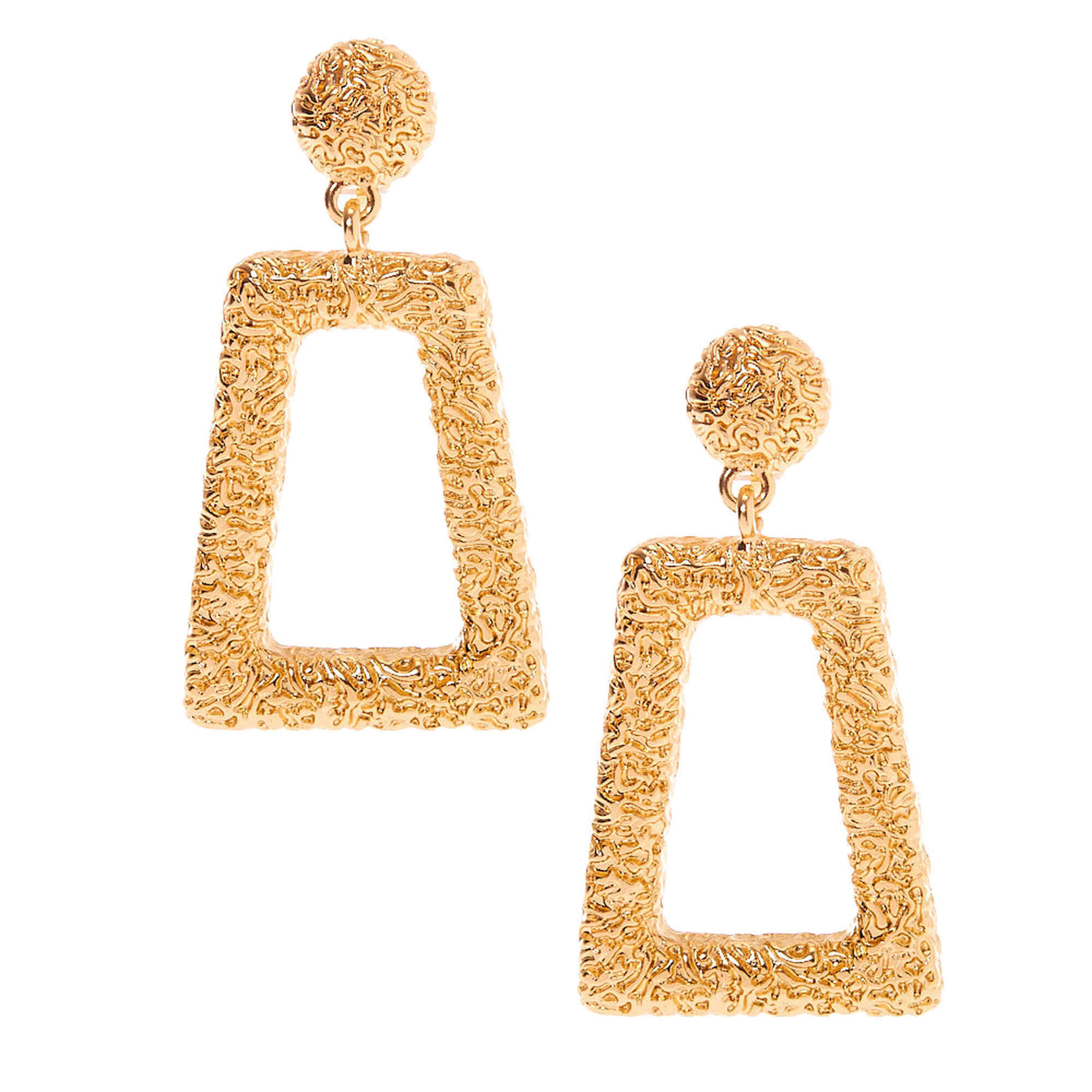 View Claires Tone 2 Rectangle Textured Clip On Drop Earrings Gold information