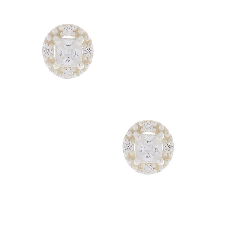 C LUXE by Claire&#39;s Sterling Silver Cubic Zirconia 3mm Square Halo Stud Earrings,