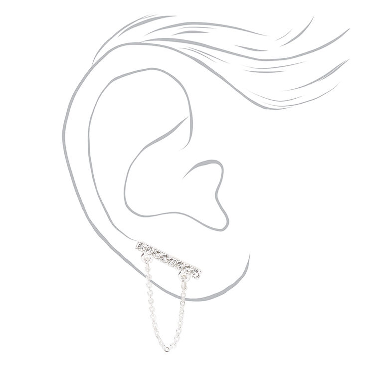 Bijoux d&#39;oreilles barres avec strass couleur argent&eacute;e,