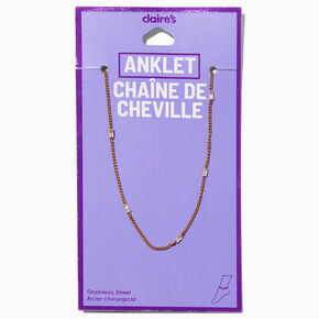 Gold-tone Stainless Steel Cubic Zirconia Baguette Stationed Chain Anklet,