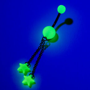 Glow in the Dark Green Stars 14G Dangle Belly Bar,
