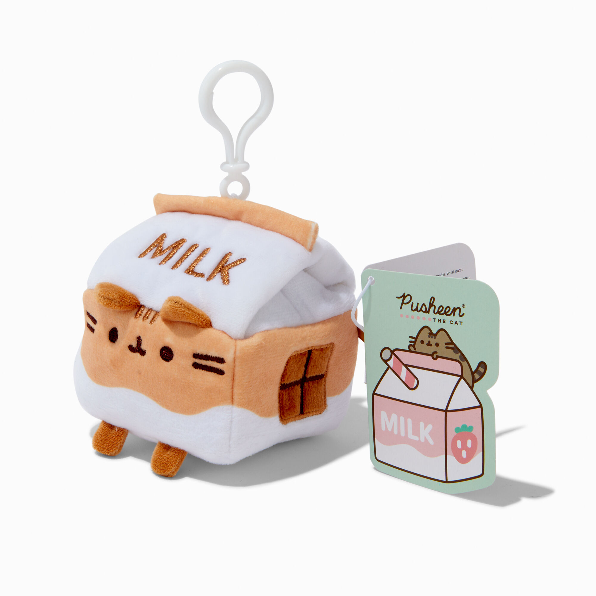 View Claires Pusheen Chocolate Milk Carton Soft Toy Bag Clip information