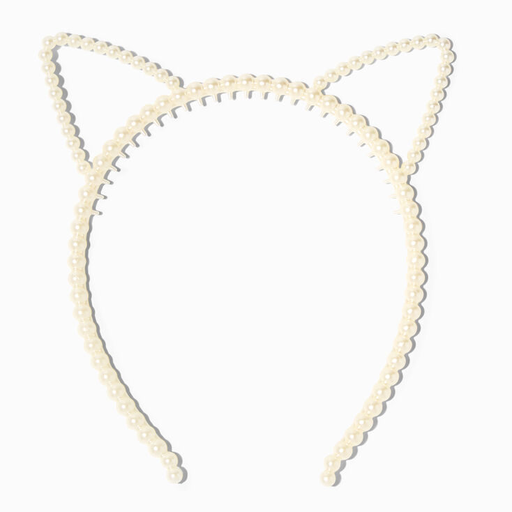 Claire&#39;s Club Ivory Pearl Cat Ears Headband,