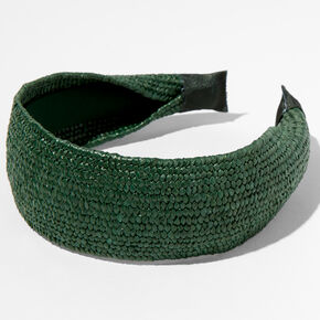 Woven Raffia Wide Headband - Emerald Green,
