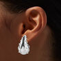 Silver-tone Pearl Dotted Long Bean 1&quot; Drop Earrings,