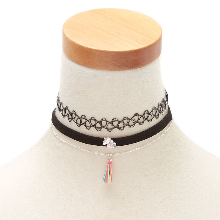 Claire's Lot de 3 ras-de-cou avec pompons licorne arc-en-ciel