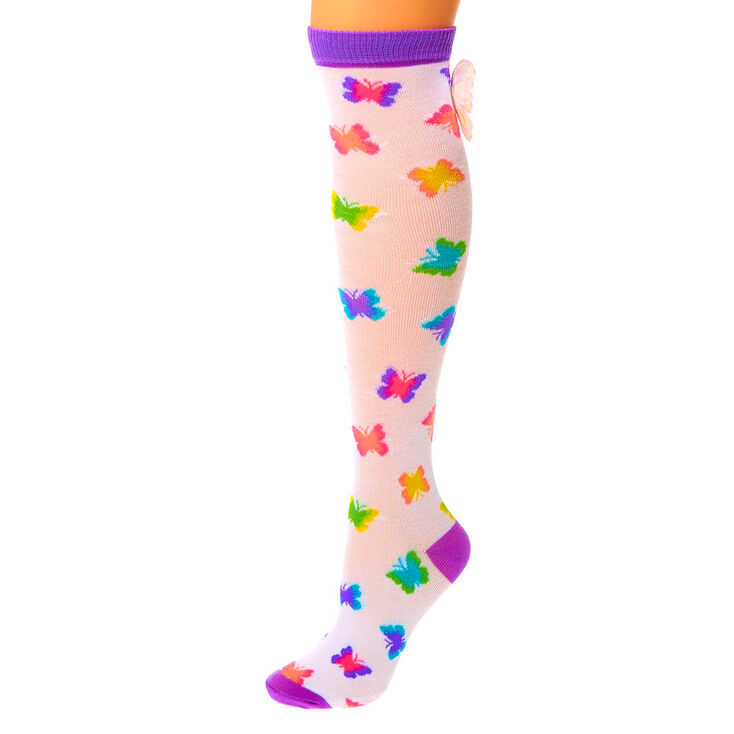 Chaussettes montantes papillon avec ailes - Blanc,