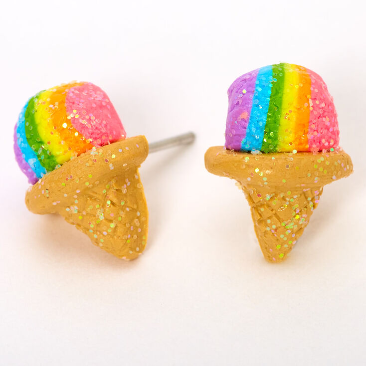 Silver Rainbow Snow Cone Stud Earrings,